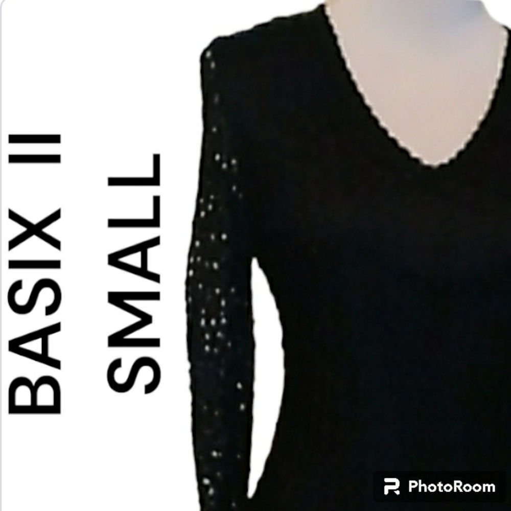CROCHET BLOUSE BEADED BLACK LONG SLEEVES V NECK SMALL WOMENS SMALL NWOT